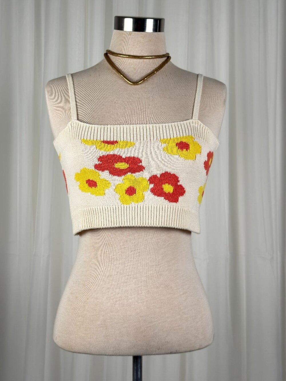 Callahan‎ floral embroidery knit cropped tank top small